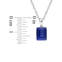 Sterling Silver & Lab-Created Blue Sapphire Emerald-Cut Solitaire Pendant Necklace