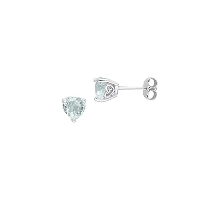 Sterling Silver & Lab-Created Aquamarine Heart Stud Earrings