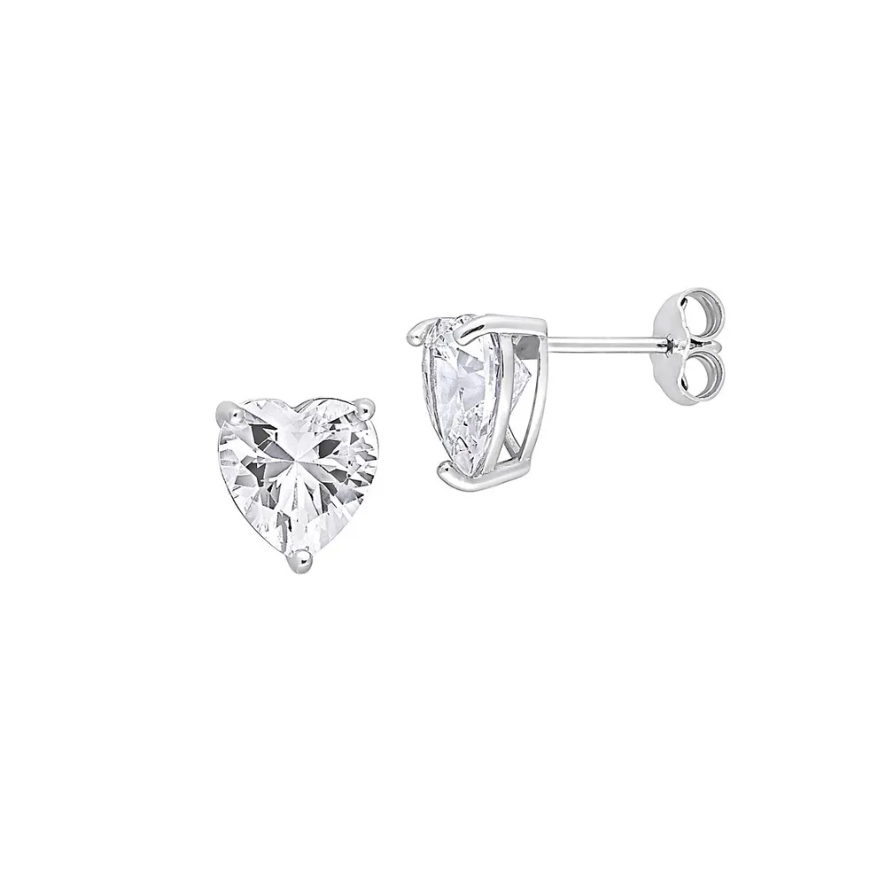 Sterling Silver & Lab-Created White Sapphire Heart Stud Earrings