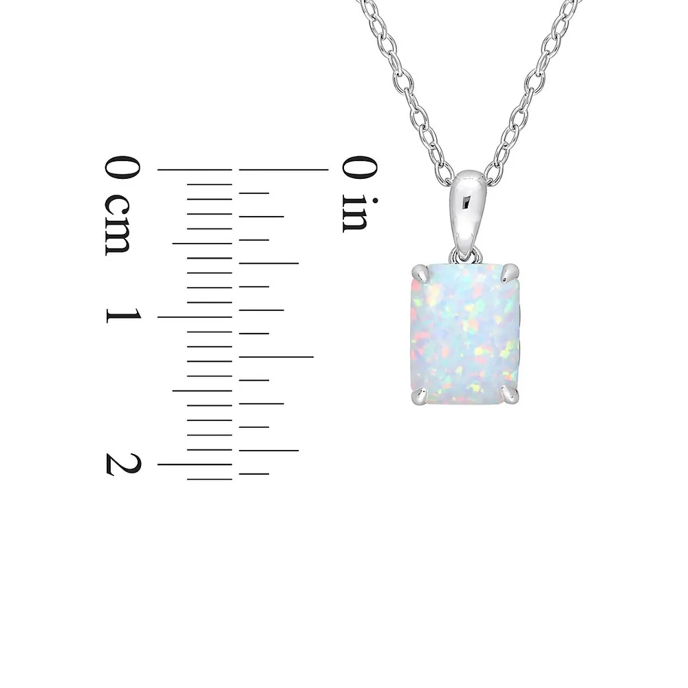 Sterling Silver & Lab-Created Opal Emerald Cut Solitaire Pendant Necklace