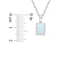 Sterling Silver & Lab-Created Opal Emerald Cut Solitaire Pendant Necklace