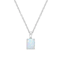 Sterling Silver & Lab-Created Opal Emerald Cut Solitaire Pendant Necklace