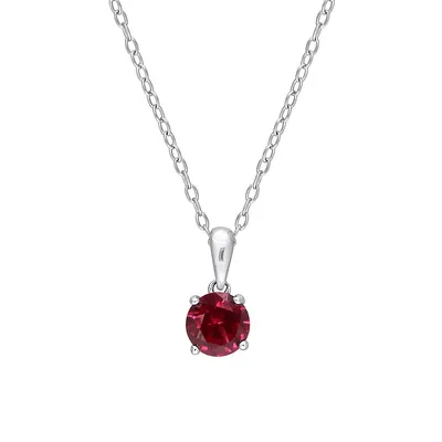 Sterling Silver & Lab-Created Ruby Solitaire Heart-Design Pendant Necklace