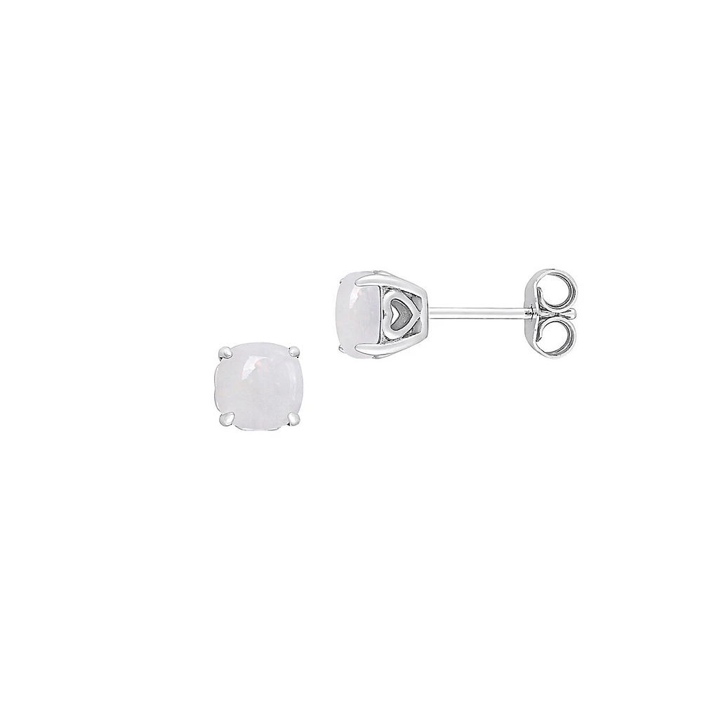 Sterling Silver & Opal Round Stud Earrings