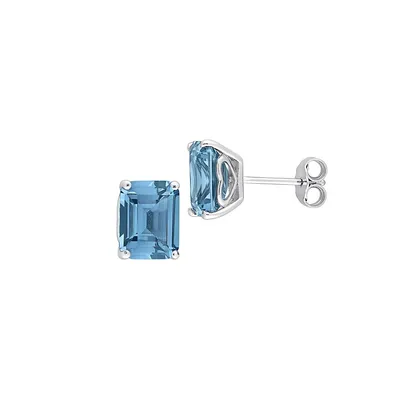 Sterling Silver & Lab-Created Emerald-Cut Blue Spinel Heart Stud Earrings