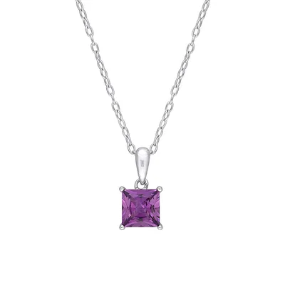 Sterling Silver& Princess Cut Lab-Created Alexandrite Solitaire Pendant Necklace