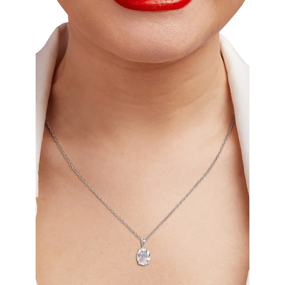 Sterling Silver & White Topaz Oval Solitaire Pendant Necklace