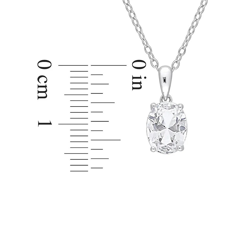 Sterling Silver & White Topaz Oval Solitaire Pendant Necklace