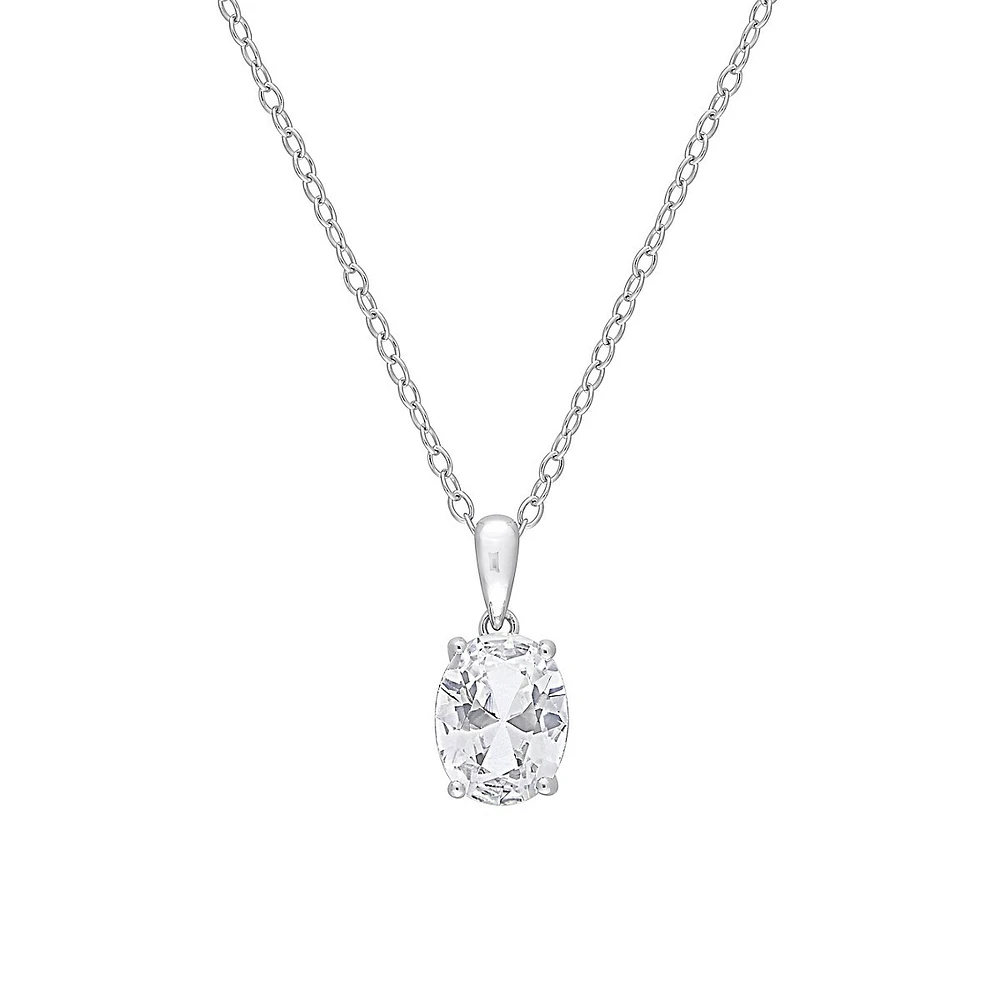 Sterling Silver & White Topaz Oval Solitaire Pendant Necklace