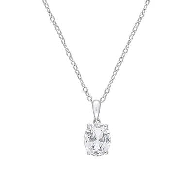 Sterling Silver & White Topaz Oval Solitaire Pendant Necklace