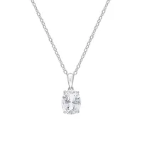 Sterling Silver & White Topaz Oval Solitaire Pendant Necklace