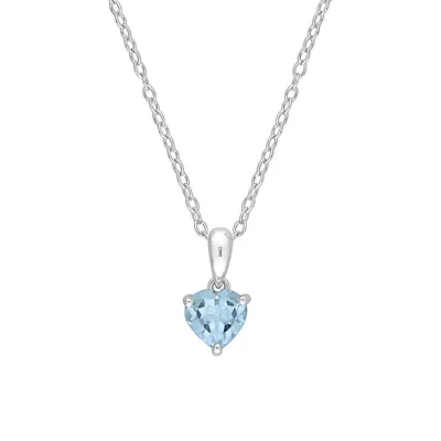 Sterling Silver & Sky Blue Topaz Solitaire Heart Pendant Necklace