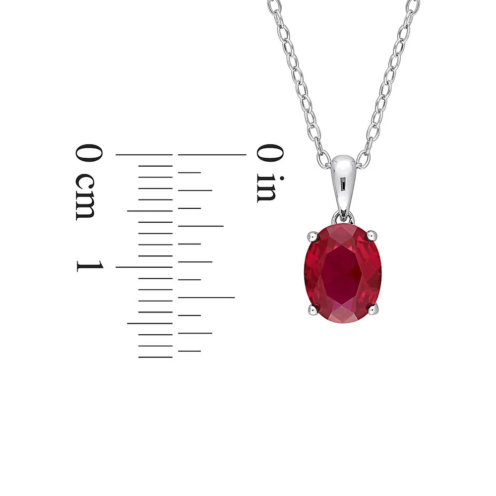 Lab Created Ruby and Diamond Halo Pendant Necklace in 14k White Gold -  Jewelry By Designs