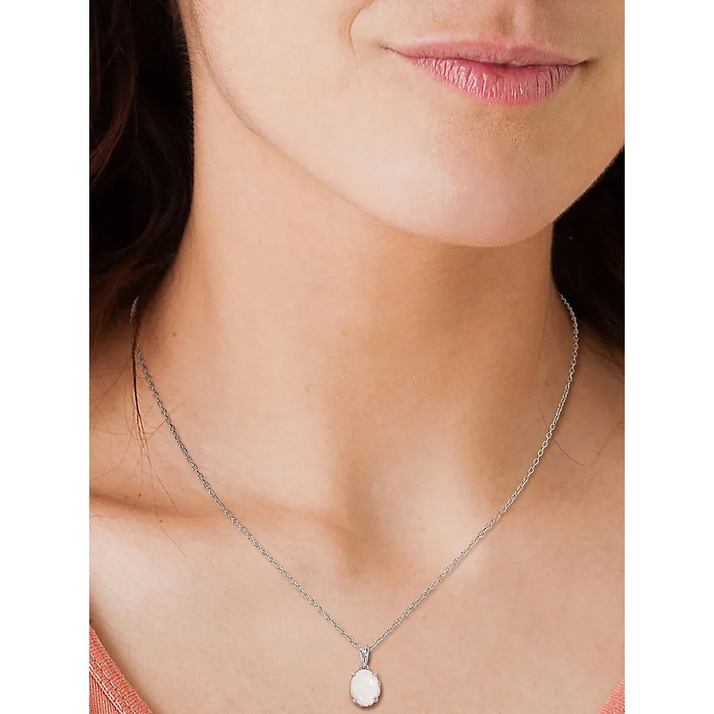 Sterling Silver & Oval Opal Solitaire Pendant Necklace