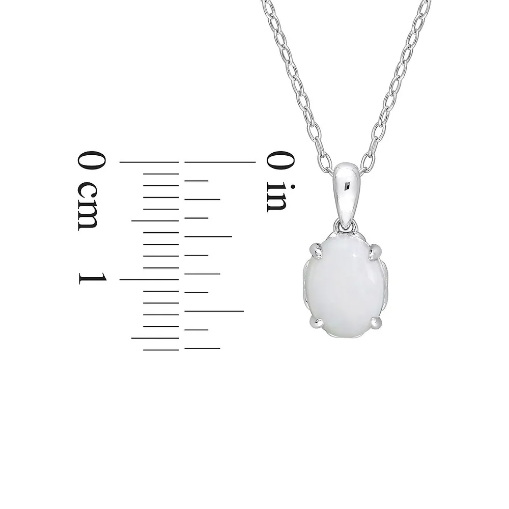 Sterling Silver & Oval Opal Solitaire Pendant Necklace