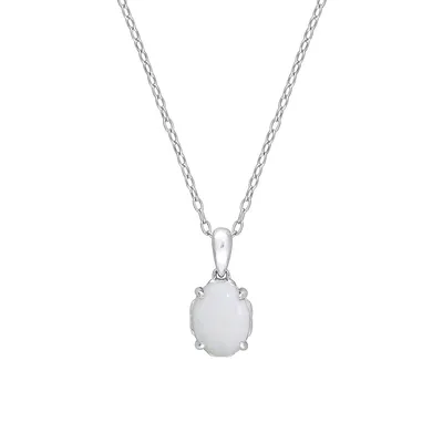 Sterling Silver & Oval Opal Solitaire Pendant Necklace