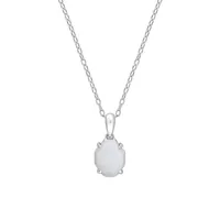 Sterling Silver & Oval Opal Solitaire Pendant Necklace