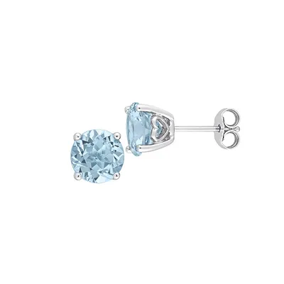 Sterling Silver & Sky Blue Topaz Round Stud Earrings