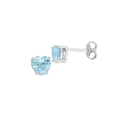 Sterling Silver & 2 CT. TW. Heart-Shape Sky Blue Topaz Stud Earrings