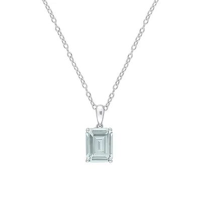 Sterling Silver & Lab-Created Blue Spinel Emerald Cut Solitaire Pendant Necklace
