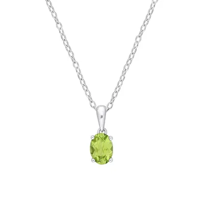 Sterling Silver & Peridot Oval Solitaire Heart Pendant Necklace
