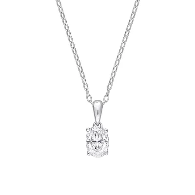 Sterling Silver & 1 CT. D.E.W. Created Moissanite Oval Solitaire Heart Pendant Necklace