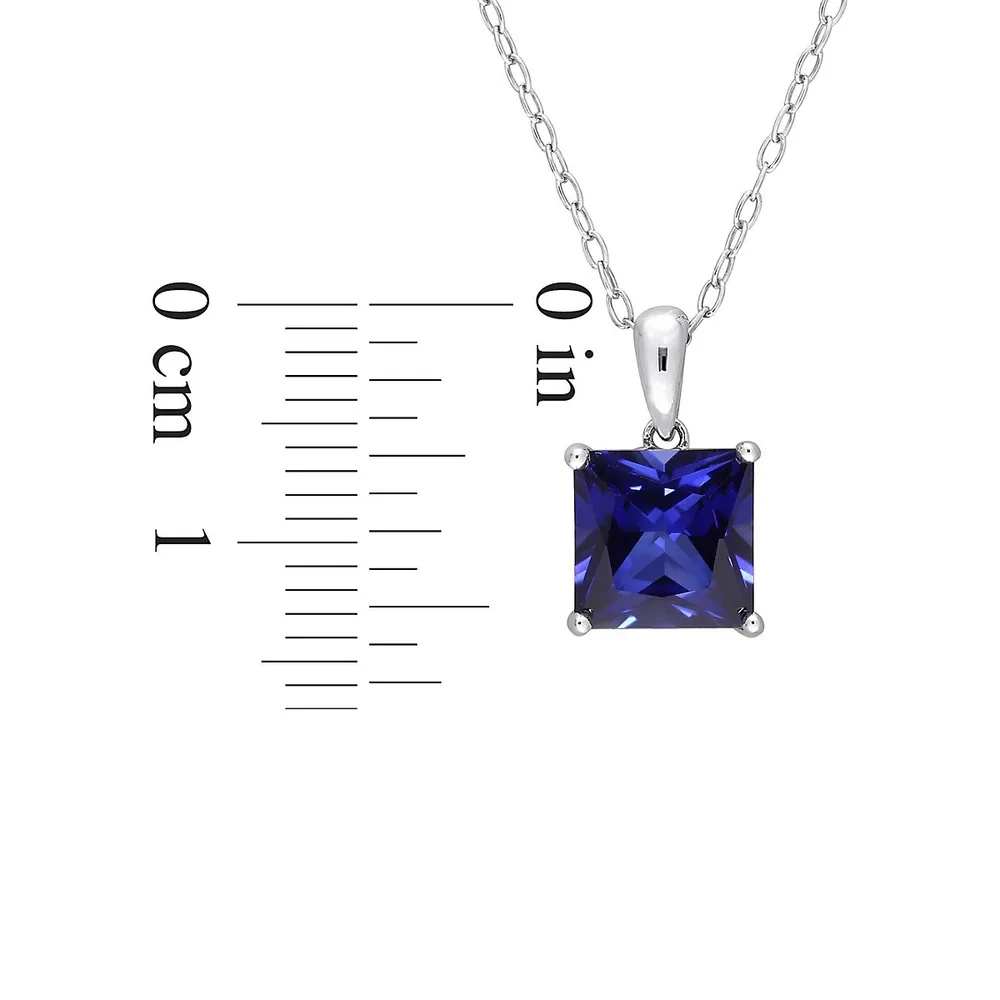 Sterling Silver & 3 CT. T.W. Created Blue Sapphire Princess-Cut Pendant Necklace