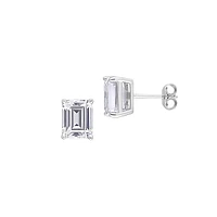 Sterling Silver & Lab-Created White Sapphire Emerald-Cut Stud Earrings