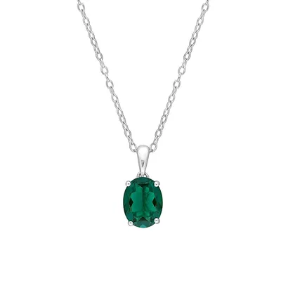 Sterling Silver & Lab-Created Emerald Oval Solitaire Pendant Necklace