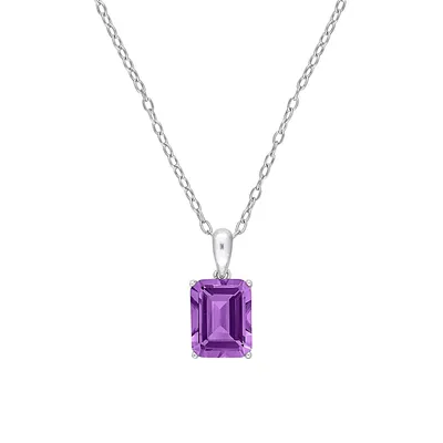 Sterling Silver & 2.2 CT. T.W. Emerald-Cut Amethyst Solitaire Pendant Necklace