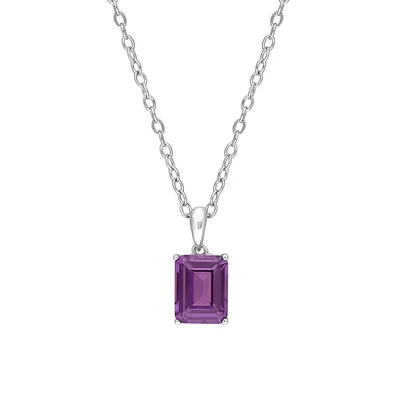 Sterling Silver & Lab-Created Alexandrite Emerald-Cut Solitaire Pendant Necklace