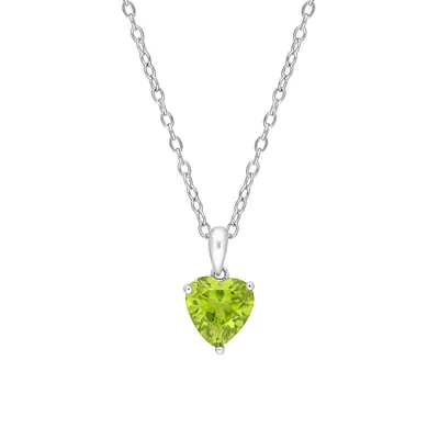 Sterling Silver & Peridot Heart Solitaire Pendant Necklace