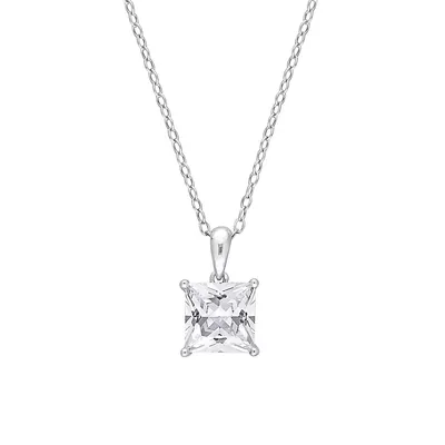 Sterling Silver & Lab-Created White Sapphire Princess-Cut Solitaire Pendant Necklace