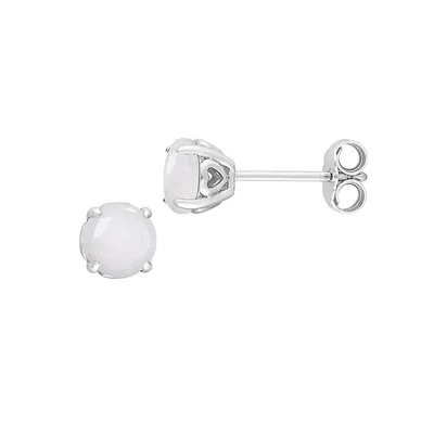 Sterling Silver & Opal Heart Design Stud Earrings