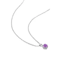 Sterling Silver & Amethyst Solitaire Pendant Necklace