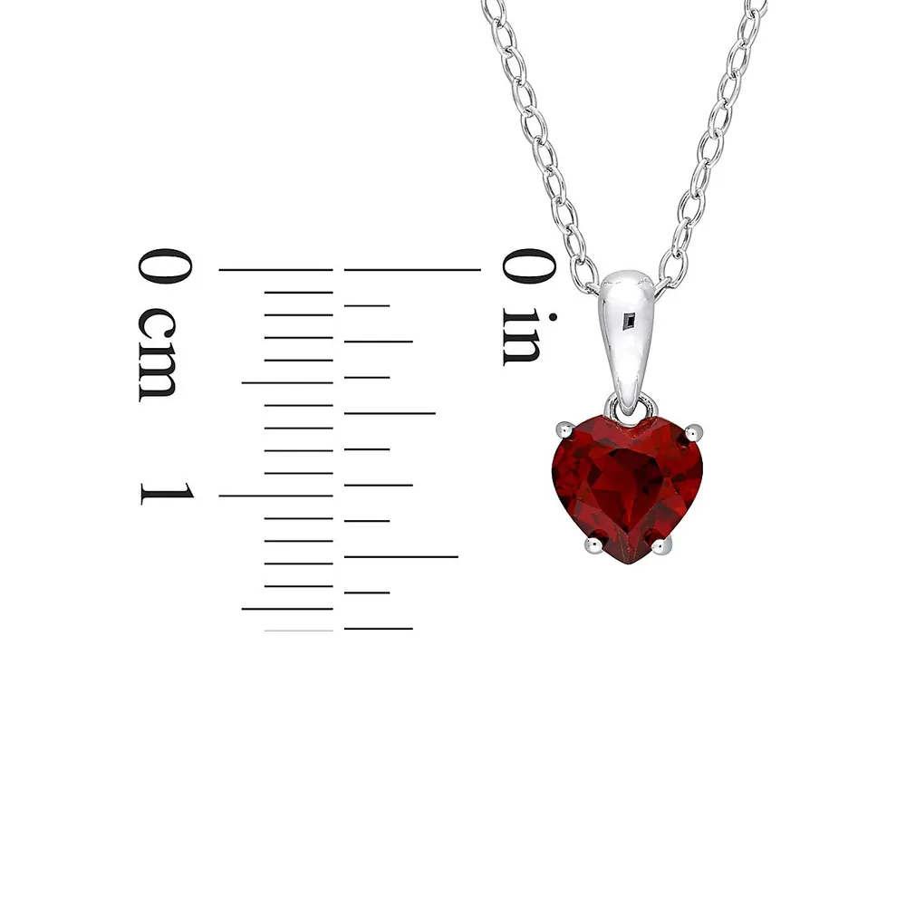 Sterling Silver & Heart Shape Garnet Solitaire Pendant Necklace