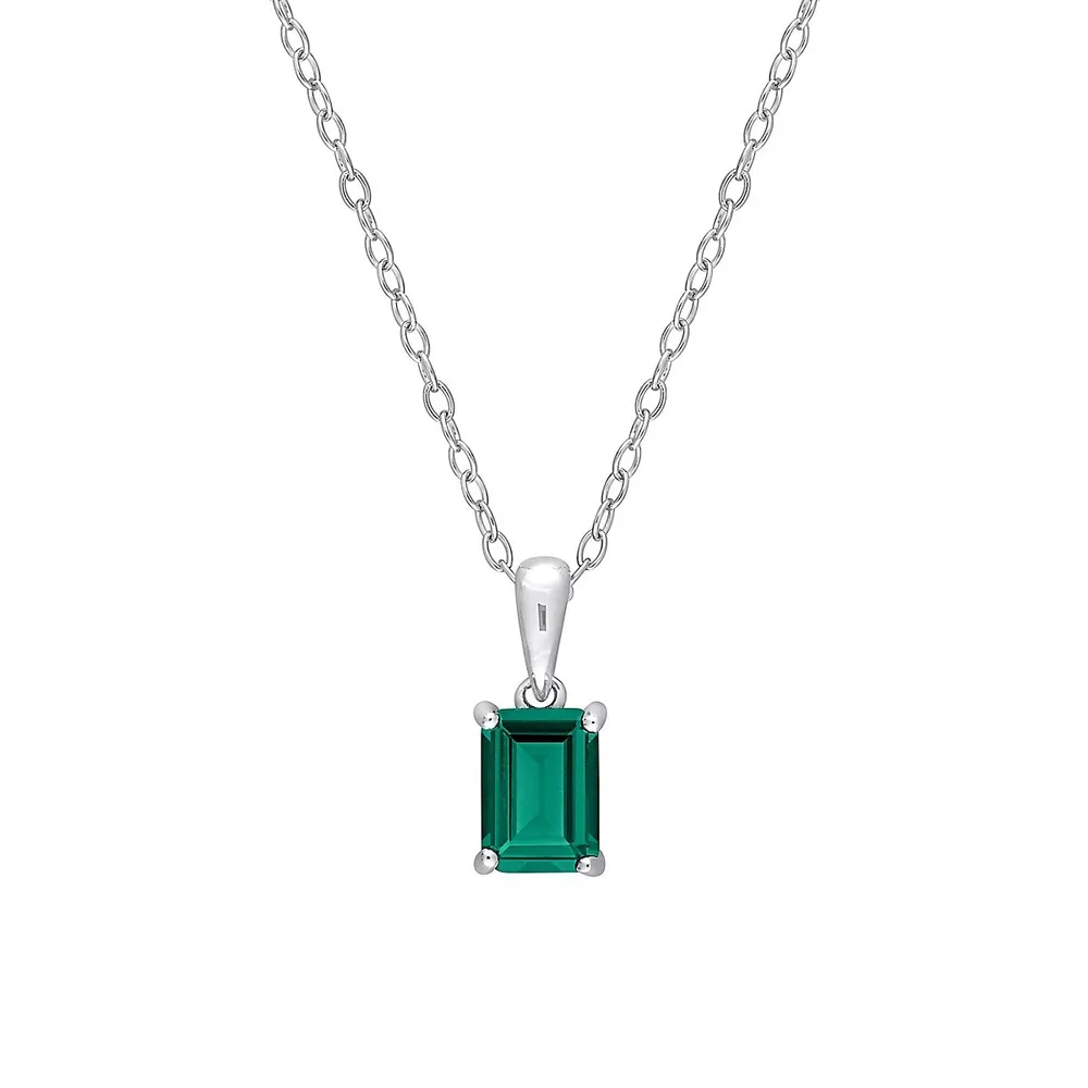 Sterling Silver & Lab-Created Green Emerald Solitaire Pendant Necklace