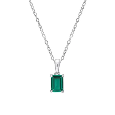 Sterling Silver & Lab-Created Emerald Solitaire Pendant Necklace