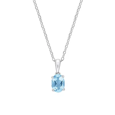 Sterling Silver & Blue Topaz Oval Solitaire Pendant Necklace