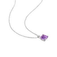 Sterling Silver & Princess-Cut Amethyst Solitaire Pendant Necklace
