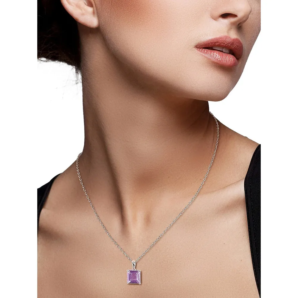 Sterling Silver & Princess-Cut Amethyst Solitaire Pendant Necklace