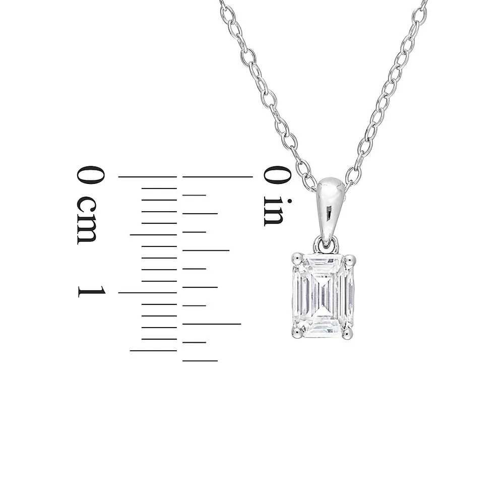 Sterling Silver & 1 CT. D.E.W. Emerald-Cut Created Moissanite Solitaire Pendant Necklace