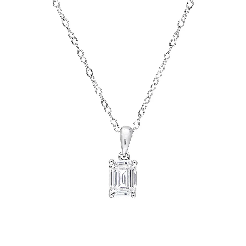 Sterling Silver & 1 CT. D.E.W. Emerald-Cut Created Moissanite Solitaire Pendant Necklace