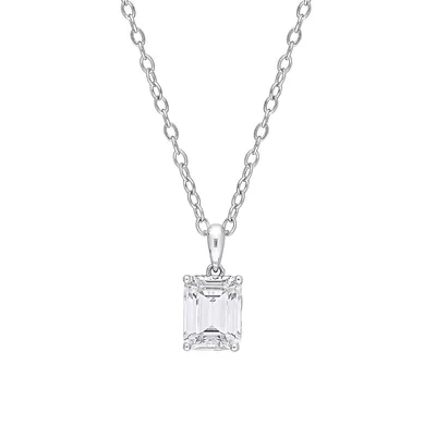 Sterling Silver & Lab-Created Sapphire Emerald-Cut Solitaire Pendant Necklace