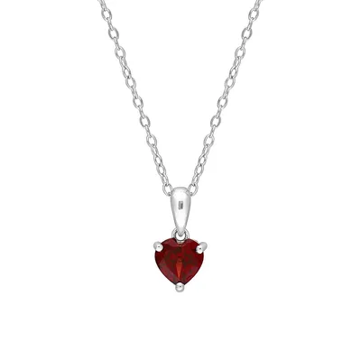 Sterling Silver & Garnet Solitaire Heart Pendant Necklace