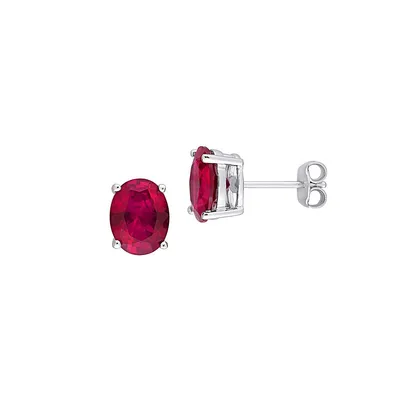 Sterling Silver & Lab-Created Ruby Oval Stud Earrings