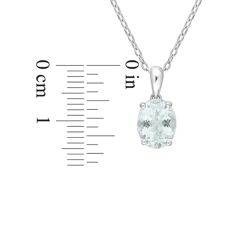 Sterling Silver & Oval Aquamarine Solitaire Pendant Necklace