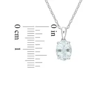 Sterling Silver & Oval Aquamarine Solitaire Pendant Necklace