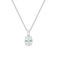 Sterling Silver & Oval Aquamarine Solitaire Pendant Necklace