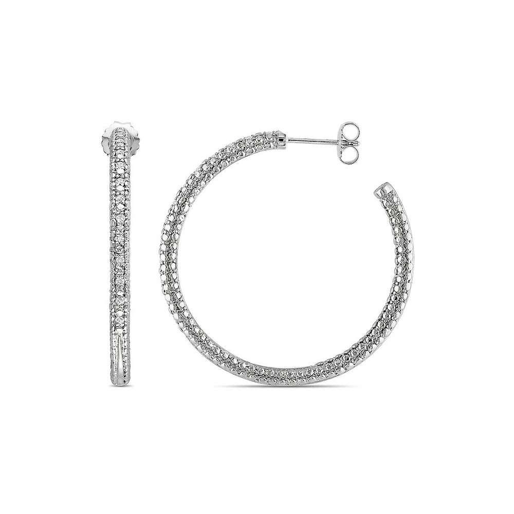 0.25 CT. T.W. Pave Diamond Sterling Silver Hoop Earrings